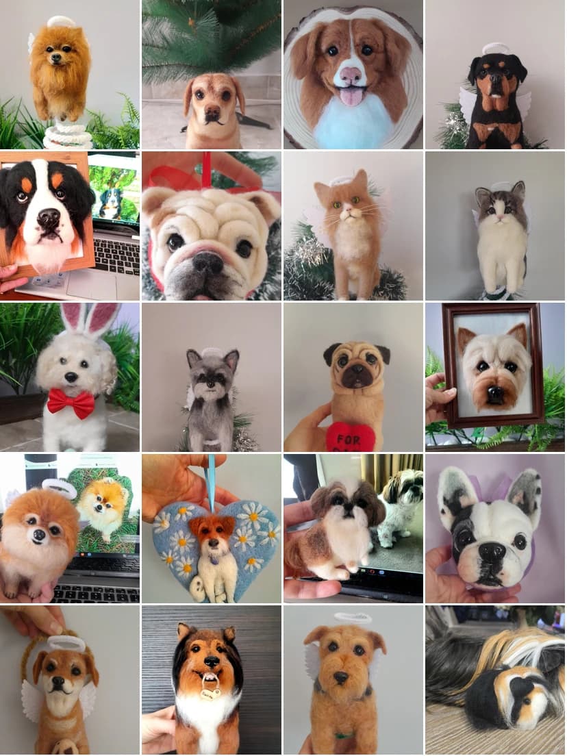 Collection of custom needle-felted wool pet portraits